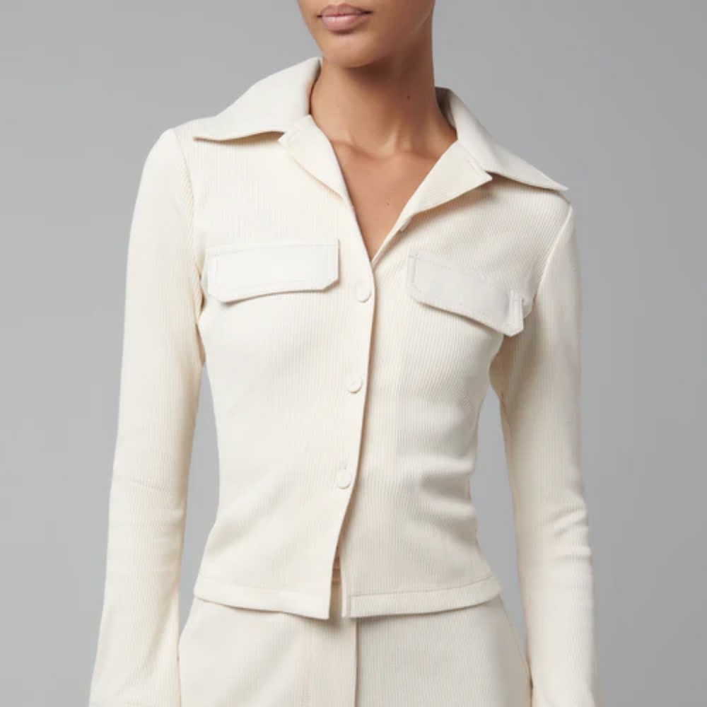 Nanushka Rasima Creme Rib Button Down Top, size Large